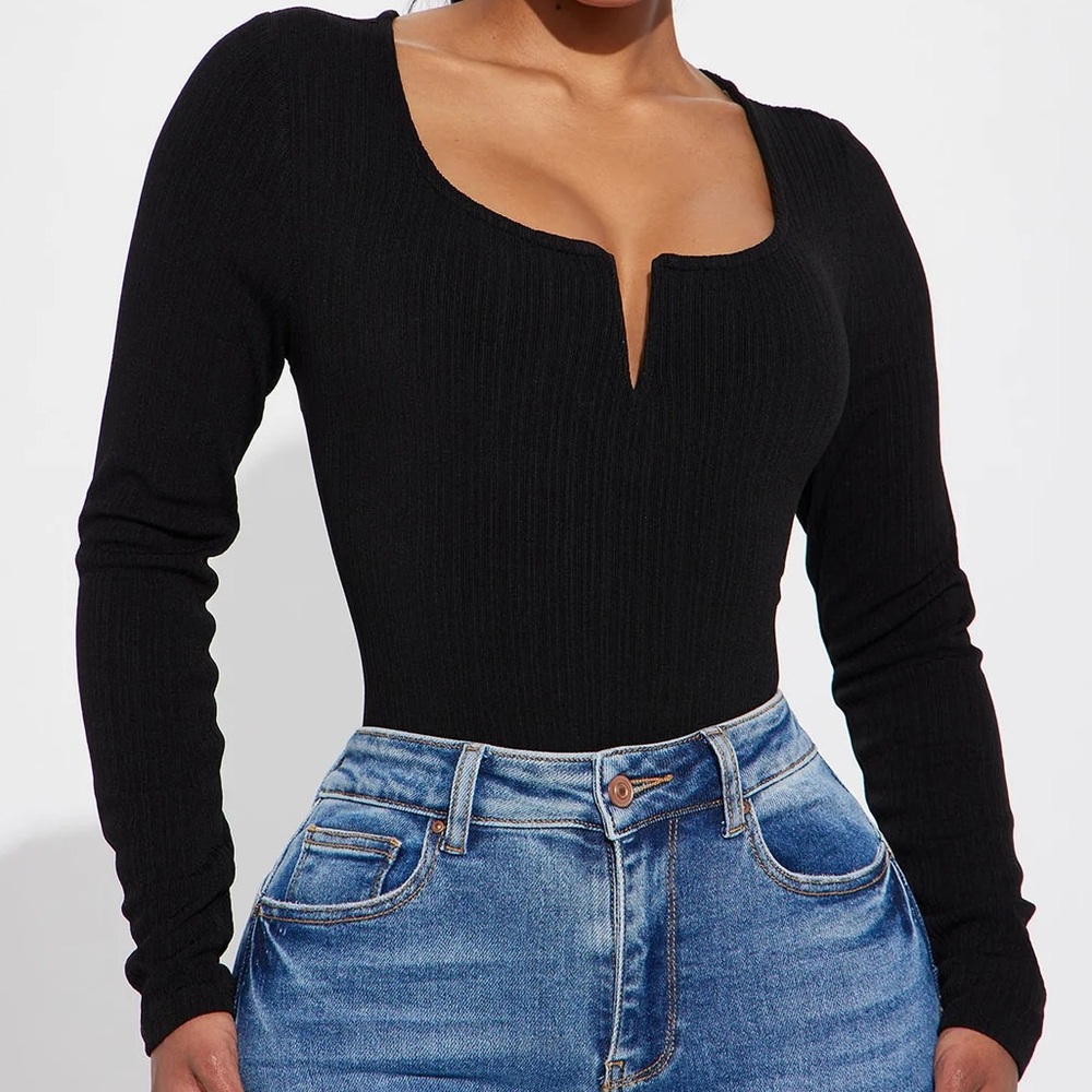 Fashion Nova Black Long Sleeve Ribbed Top